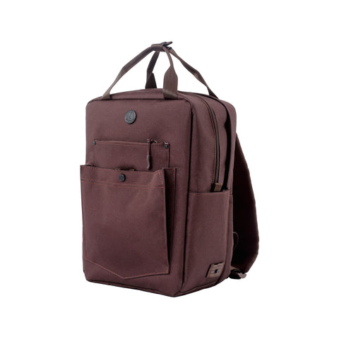 MORAL BAGS Budd Gizza ruksak 13", bordo smeđa, rPET najlon, prednji organizacijski džepovi i džep za bocu, 17L