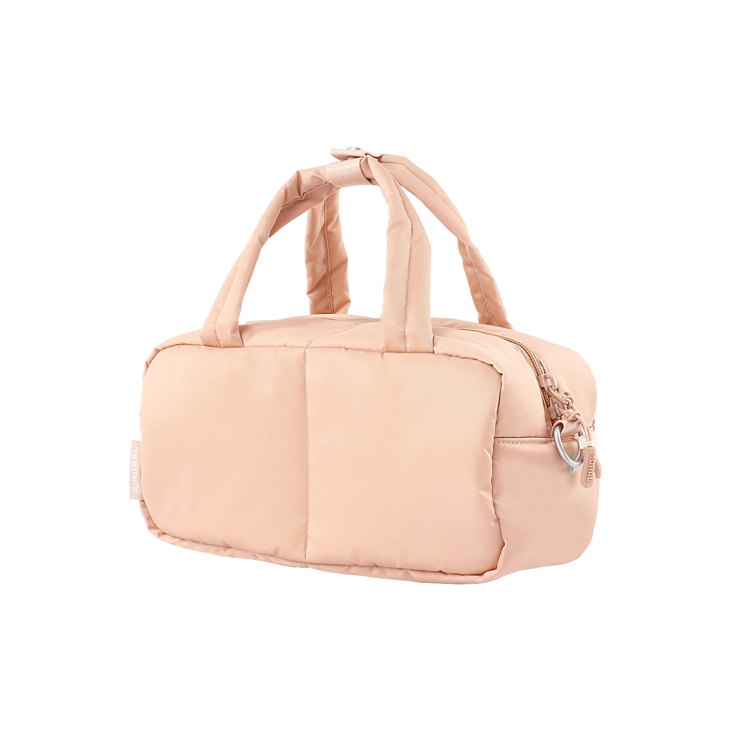 MORAL BAGS Chapel Sudoku torba, puder roza, kompaktna cilindrična silueta, dvije ručke i d-prsten za cross-body nošenje