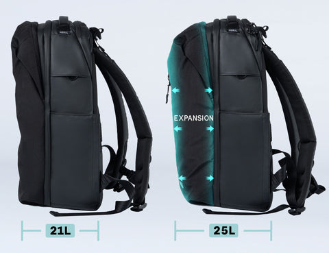 Ruksak MORAL BAGS Umago Ronin, crna, proširivi kapacitet od 21L do 25L, rPET nylon