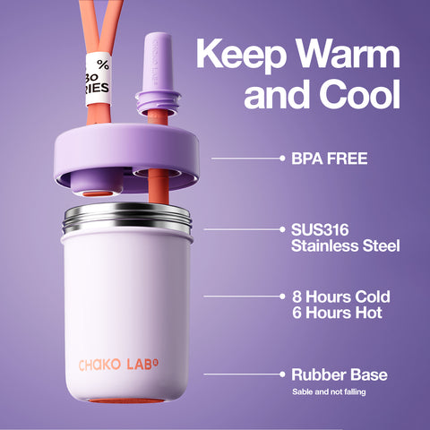 Chako Lab Bobo termos šalica i posuda 485ml, ljubičasta, BPA free, 8h hladno 6h vruće, gumena baza