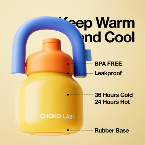 Chako Lab LinLin termos boca 1L, žuta, izolacija 36h hladno 24h toplo, bez BPA