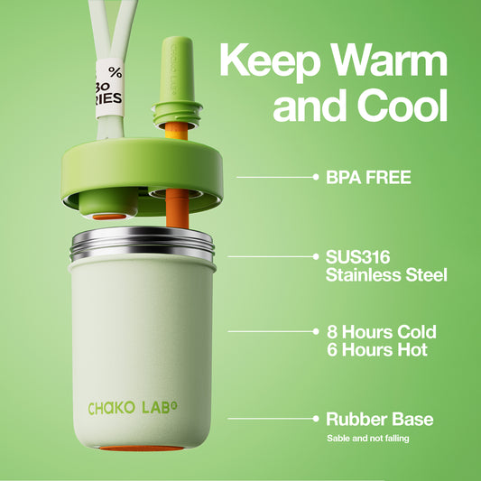 Chako Lab Bobo termos šalica i posuda 485ml, zelena, BPA free, 8h hladno, 6h vruće, gumena baza