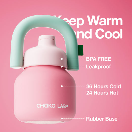 Chako Lab LinLin termos boca 1L, jarko ružičasta, izolacija 36h hladno 24h toplo, bez BPA