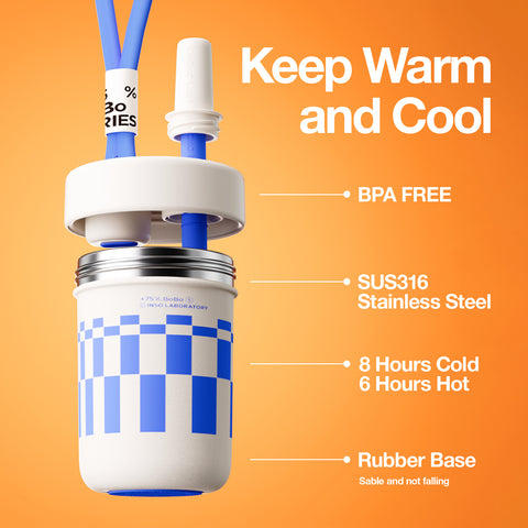 Chako Lab Bobo termos šalica i posuda 485ml, bijelo plava, keramički premaz, 8h hladno 6h vruće, gumena baza