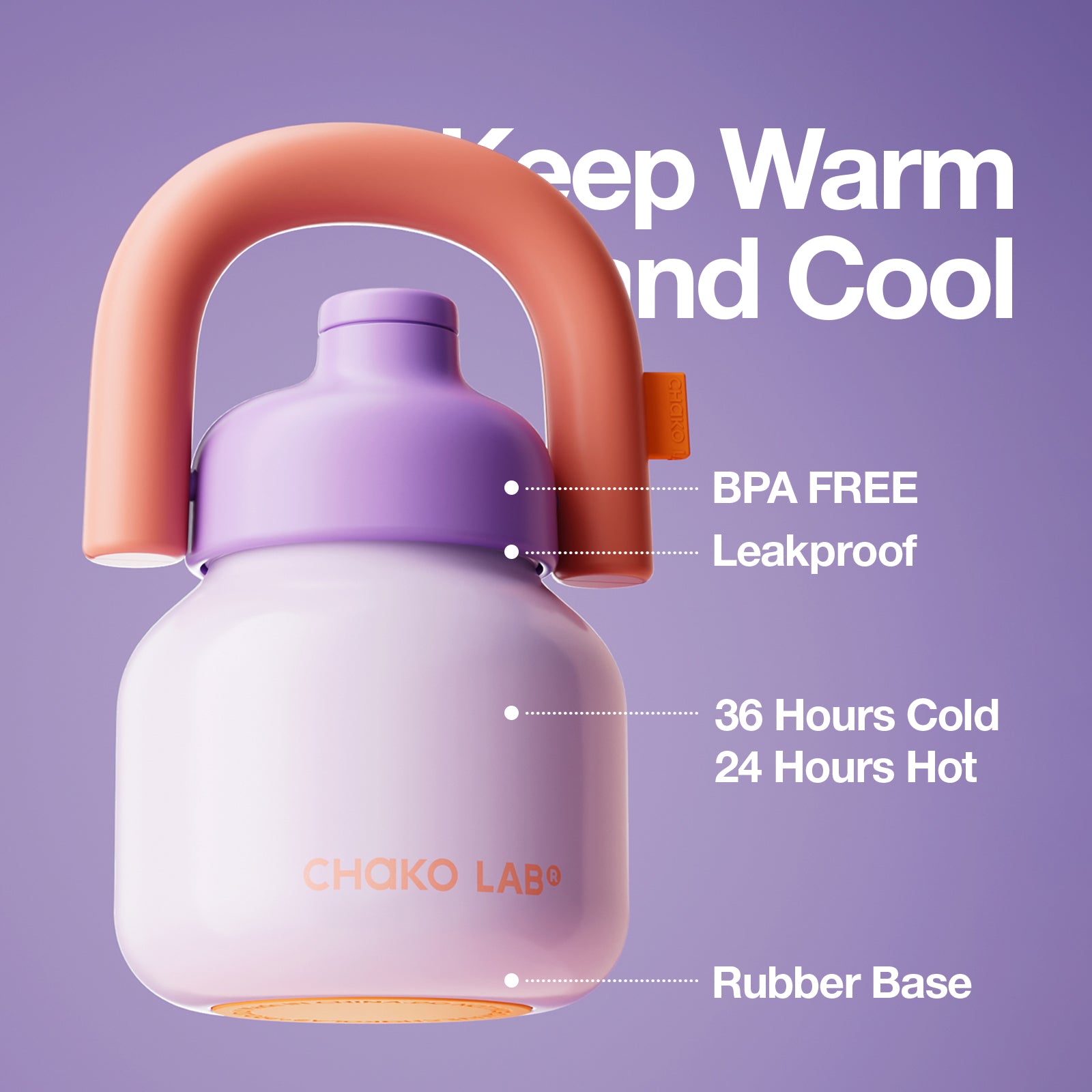 Chako Lab LinLin termos boca 1L, ljubičasta, izolacija 36h hladno 24h toplo, bez BPA