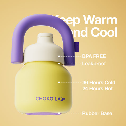 Chako Lab LinLin termos boca 1L, žuto ljubičasta, izolacija 36h hladno 24h toplo, keramički premaz