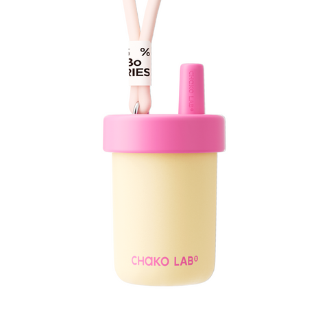 Chako Lab Bobo termos šalica i posuda 485ml, žuta, s ružičastim pamučnim remenom