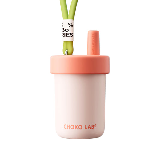 Chako Lab Bobo termos šalica i posuda 485ml, ružičasta, sa zelenim pamučnim remenom