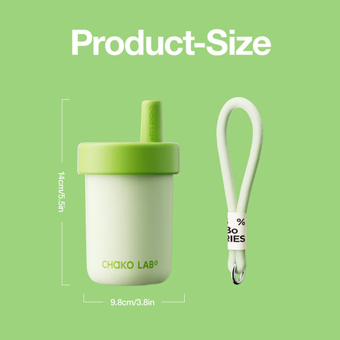 Chako Lab Bobo termos šalica i posuda 485ml, zelena, dimenzije 9,8 x 14 cm s pamučnim remenom