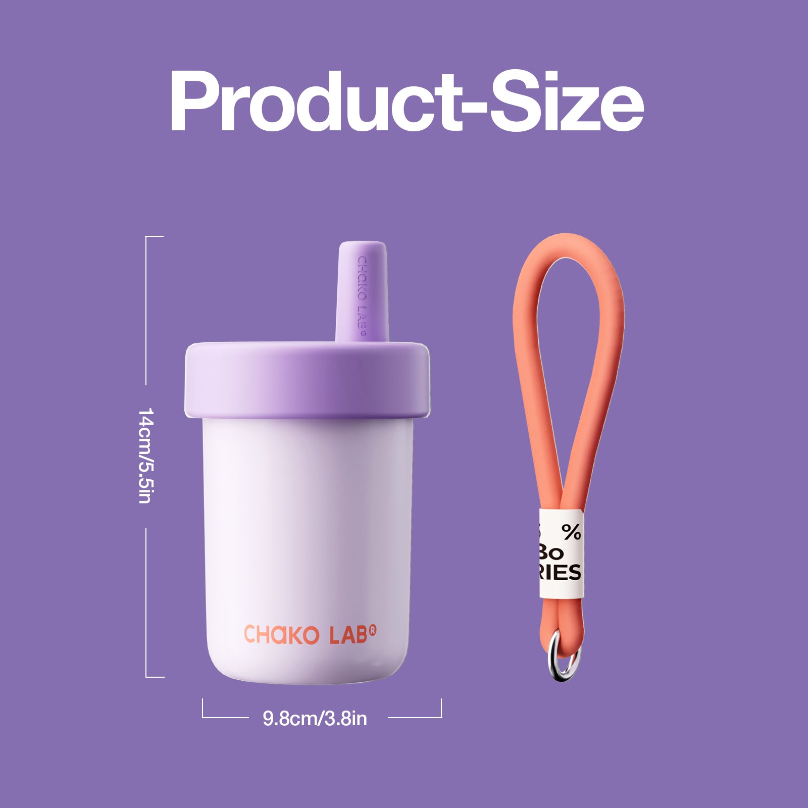 Chako Lab Bobo termos šalica i posuda 485ml, ljubičasta, dimenzije 9,8 x 14 cm s narančastim remenom
