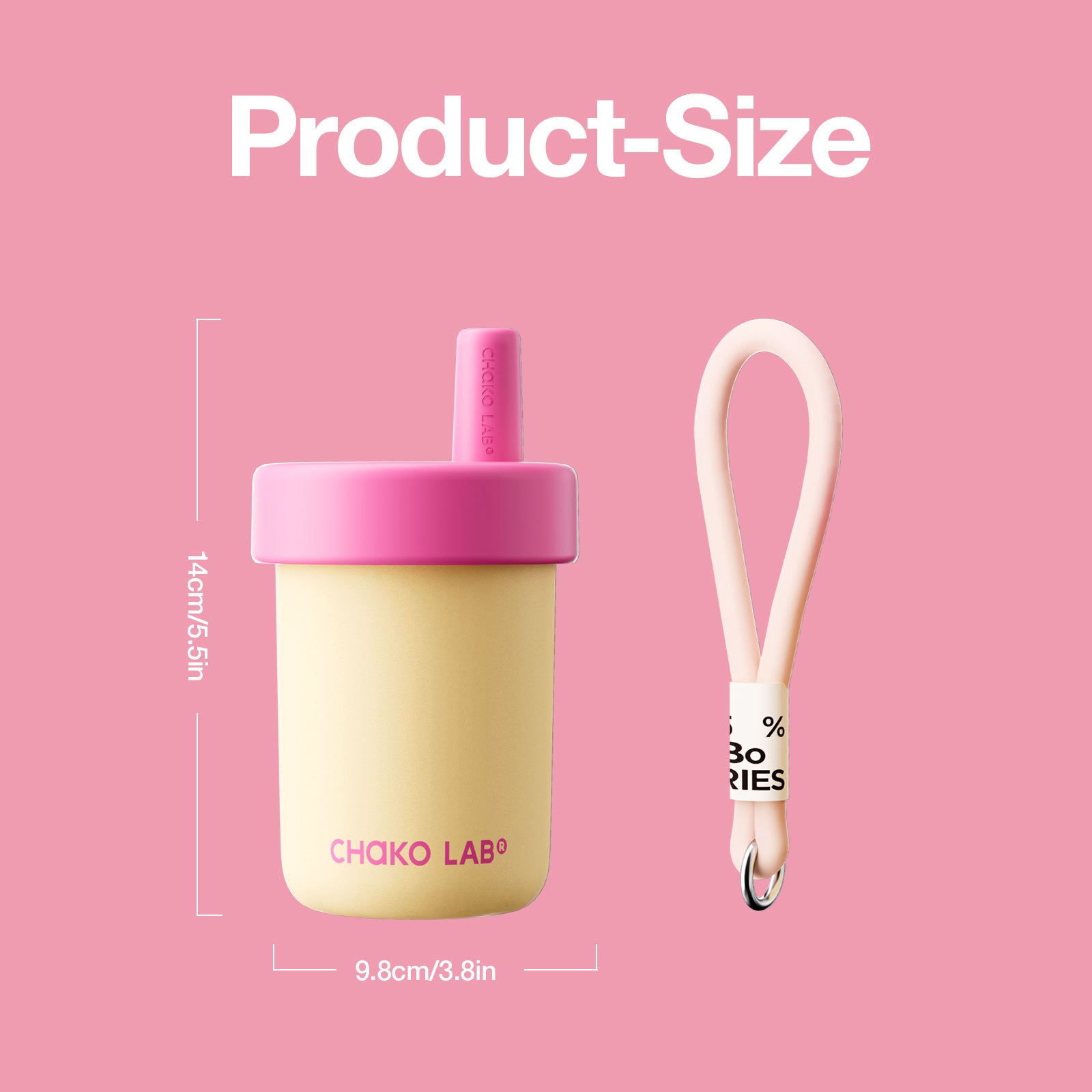 Chako Lab Bobo termos šalica i posuda 485ml, žuta, dimenzije 9,8 x 14 cm s ružičastim remenom