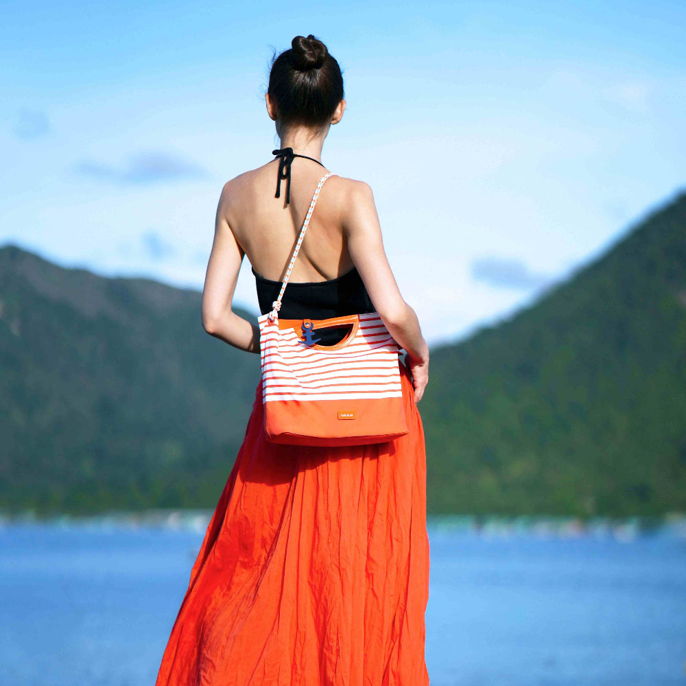 AskuksA Z for Zip to Go torba velika, narančasto-bijeli mornarski uzorak, nošenje preko ramena