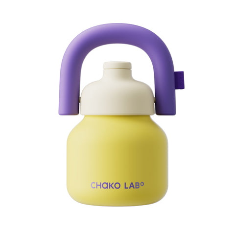 Chako Lab LinLin termos boca 1L, žuta, blijedo žuti poklopac i ljubičasta plastična ručka