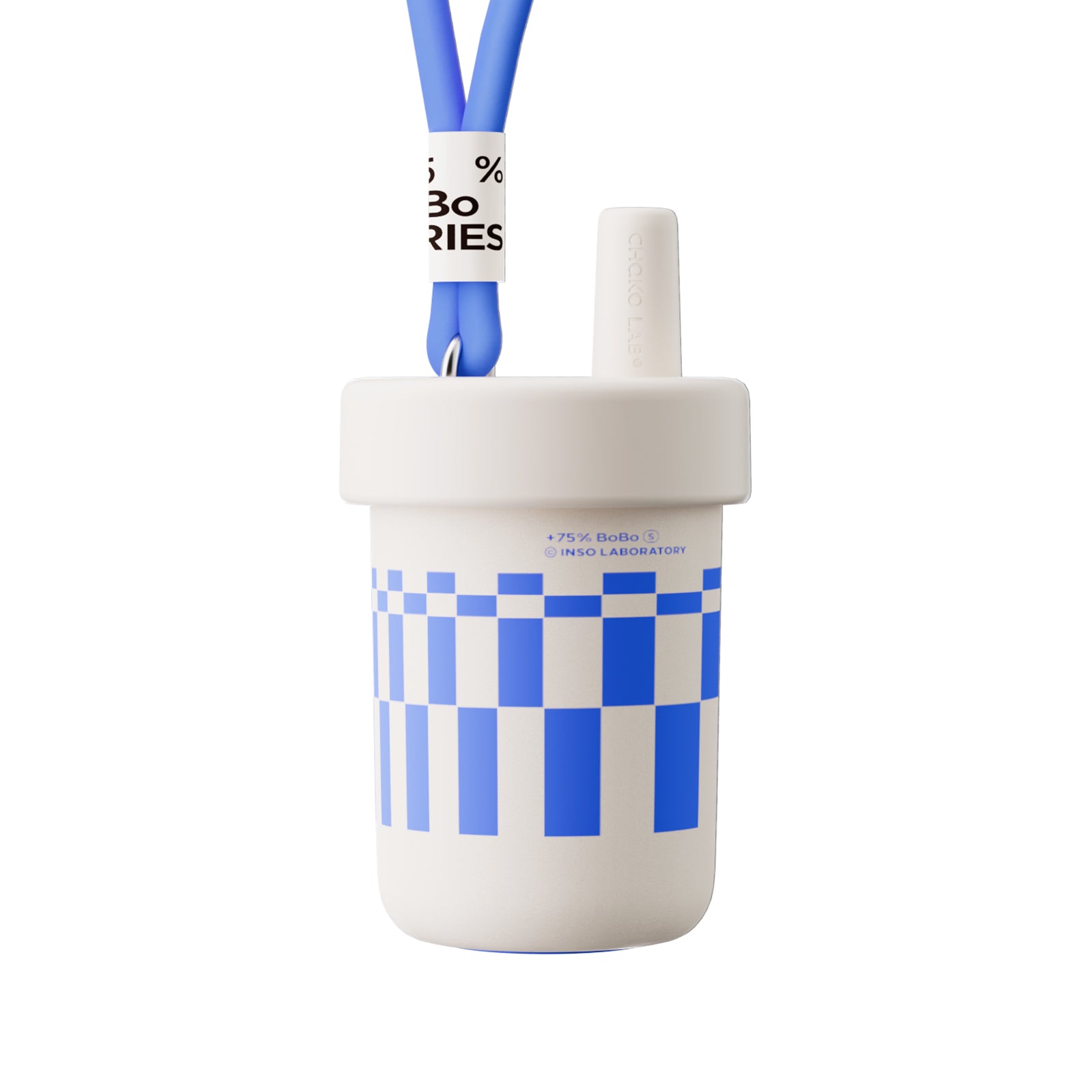 Chako Lab Bobo termos šalica i posuda 485ml, bijelo plava, s plavim pamučnim remenom