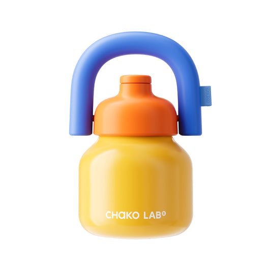 Chako Lab LinLin termos boca 1L, žuta, narančasti poklopac i plava plastična ručka